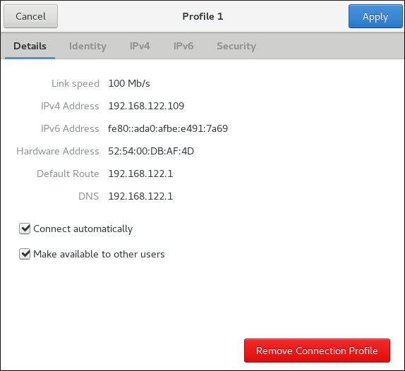 Configure Networks Using the Network Connection Details Window